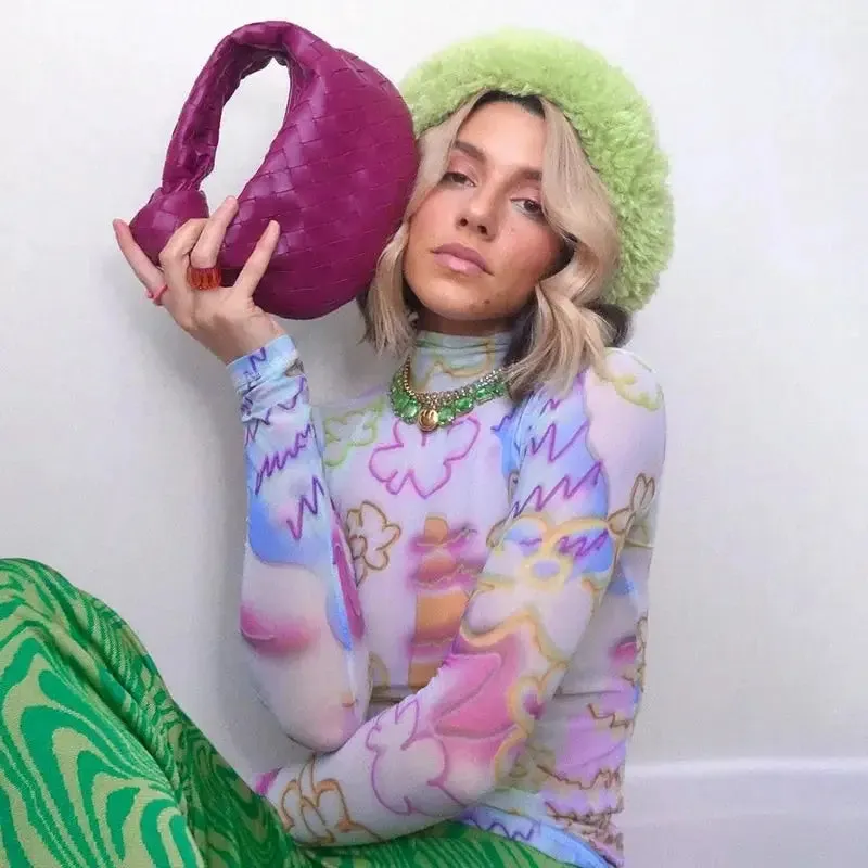 90s Style Mesh Long Sleeve Blouse