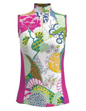 AB SPORT Women's Japanese Garden Print Sleeveless Zip Mock Polo - GP03-JPGWO