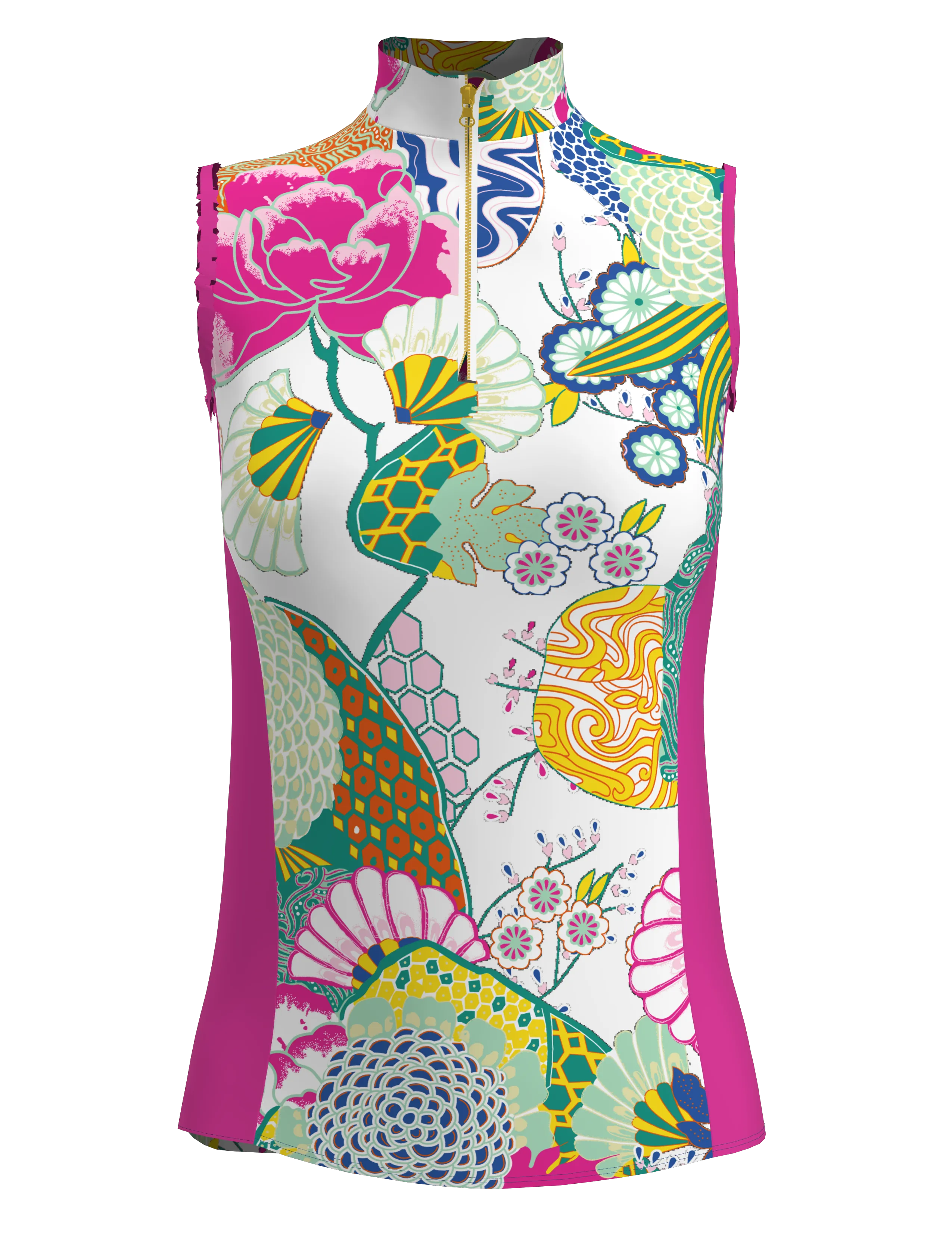 AB SPORT Women's Japanese Garden Print Sleeveless Zip Mock Polo - GP03-JPGWO