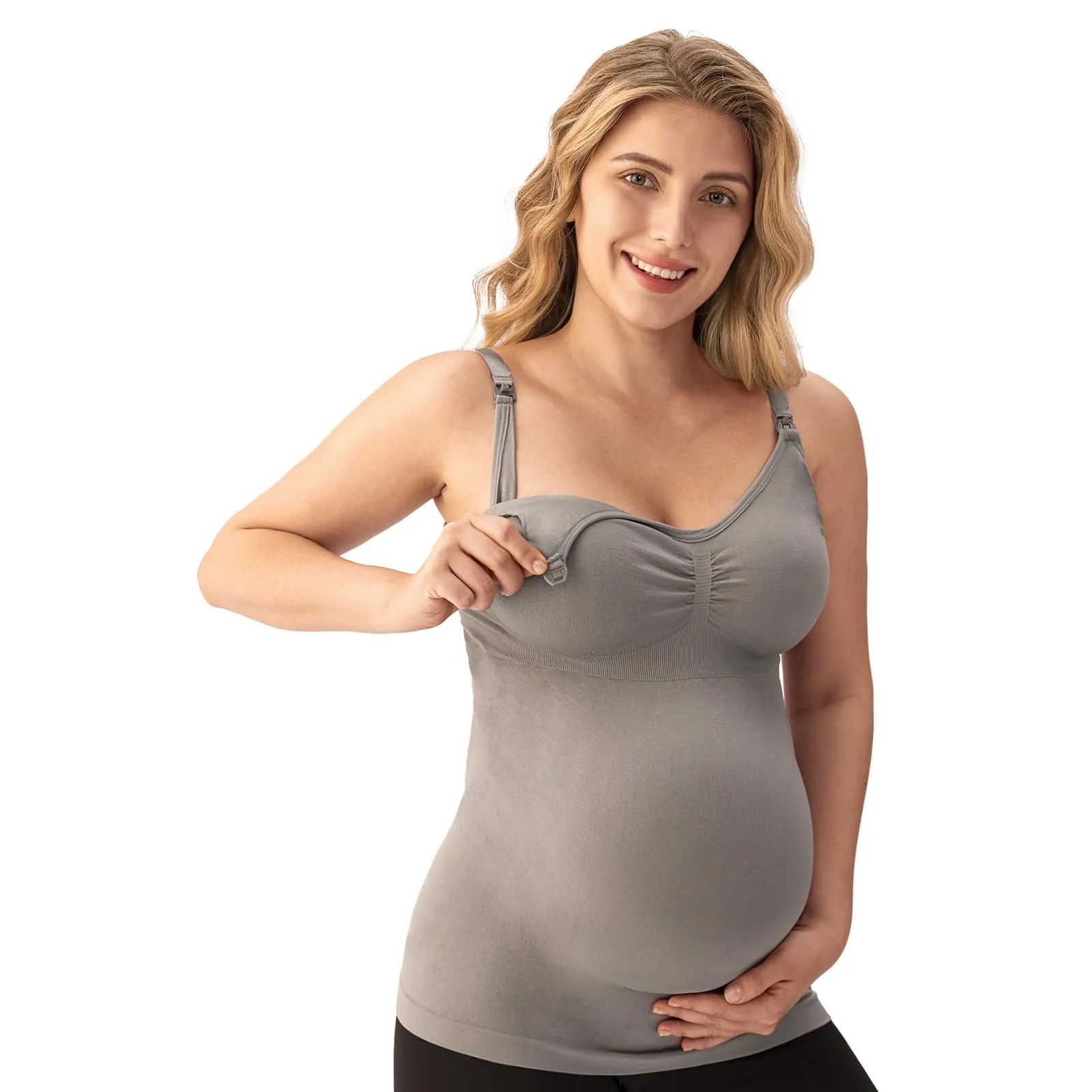 Angelhood Maternity Nursing Tank Tops for Breastfeeding,Womens Nursing Maternity Cami Built in Bra Sleep Bra Pack of 3