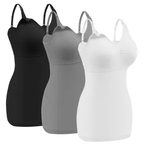 Angelhood Maternity Nursing Tank Tops for Breastfeeding,Womens Nursing Maternity Cami Built in Bra Sleep Bra Pack of 3