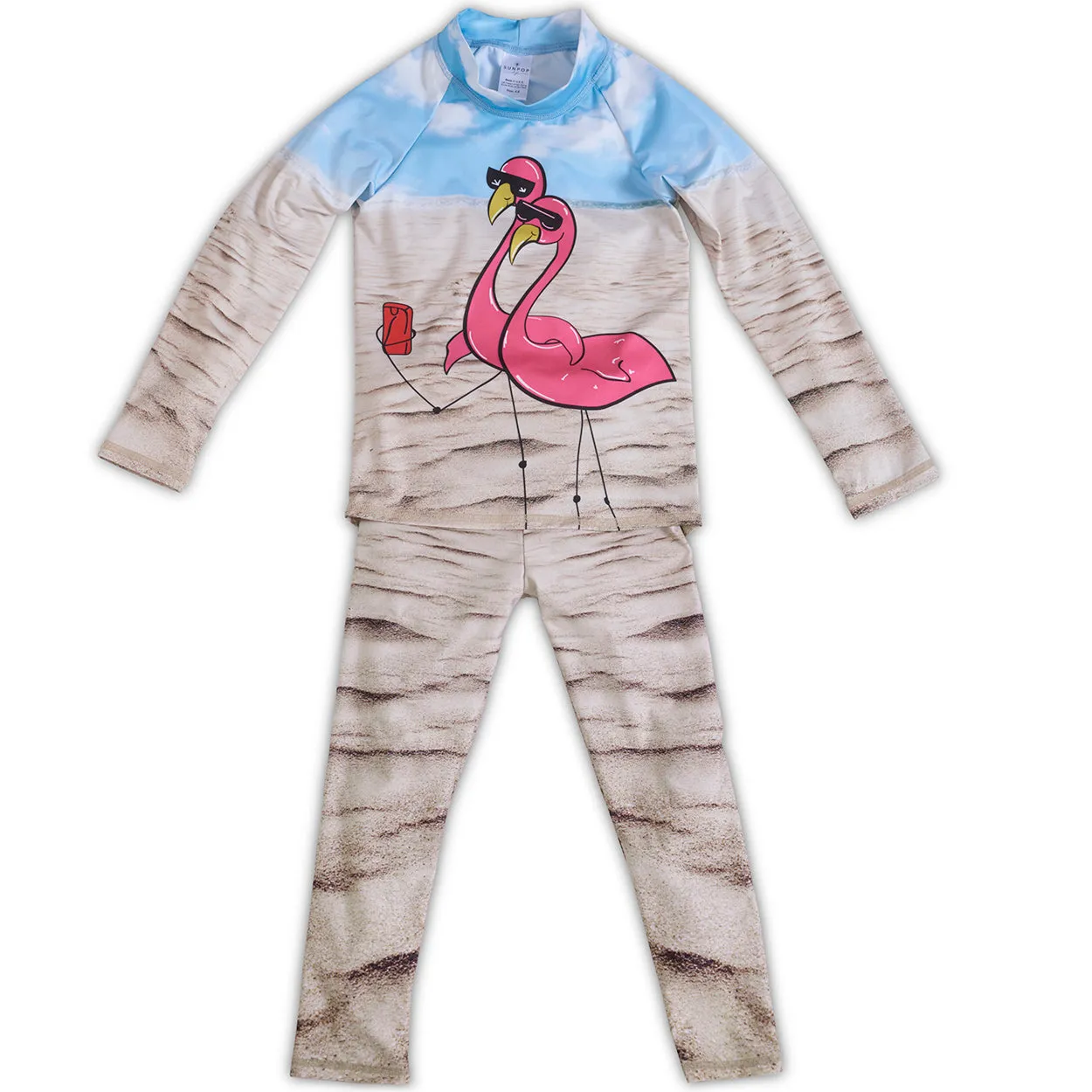 Flamingos 2pc Rash Guard Set UPF 50  for Girls