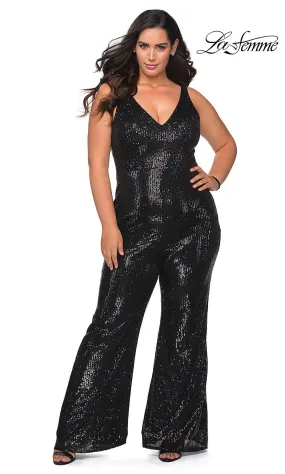 La Femme Sequin Formal Prom Jumpsuit in Plus Sizes