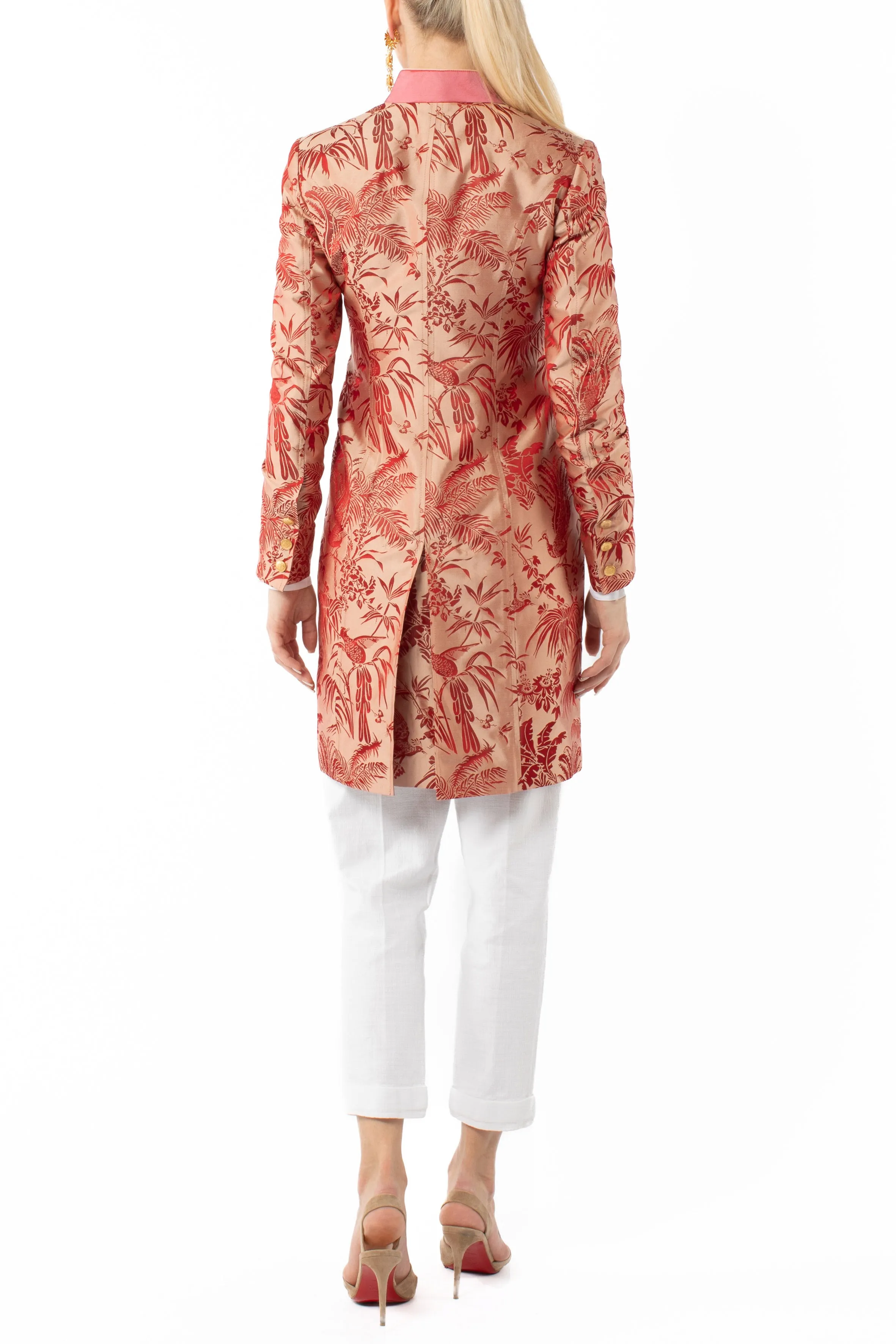 Long blazer from tropical silk-jacquard