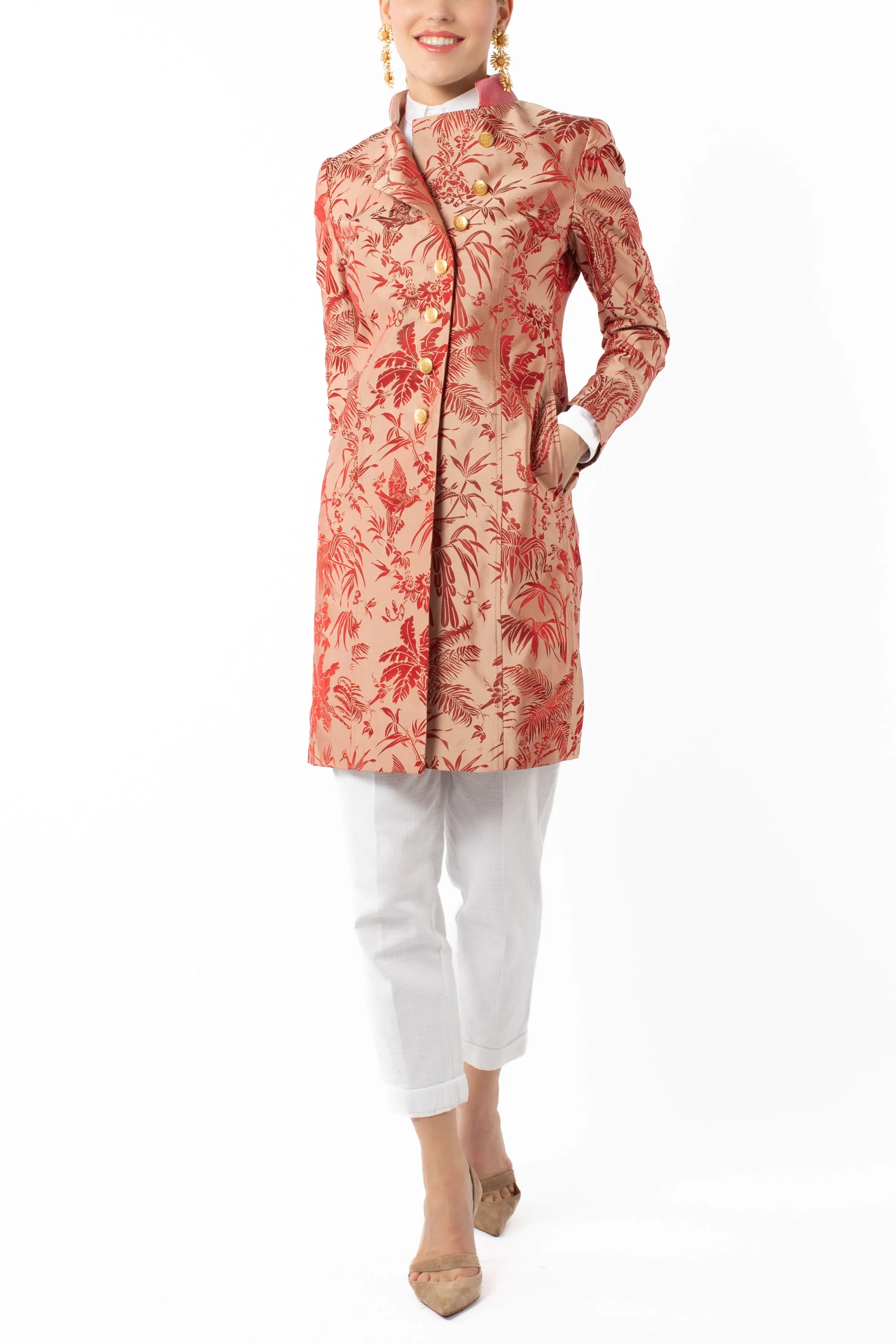 Long blazer from tropical silk-jacquard
