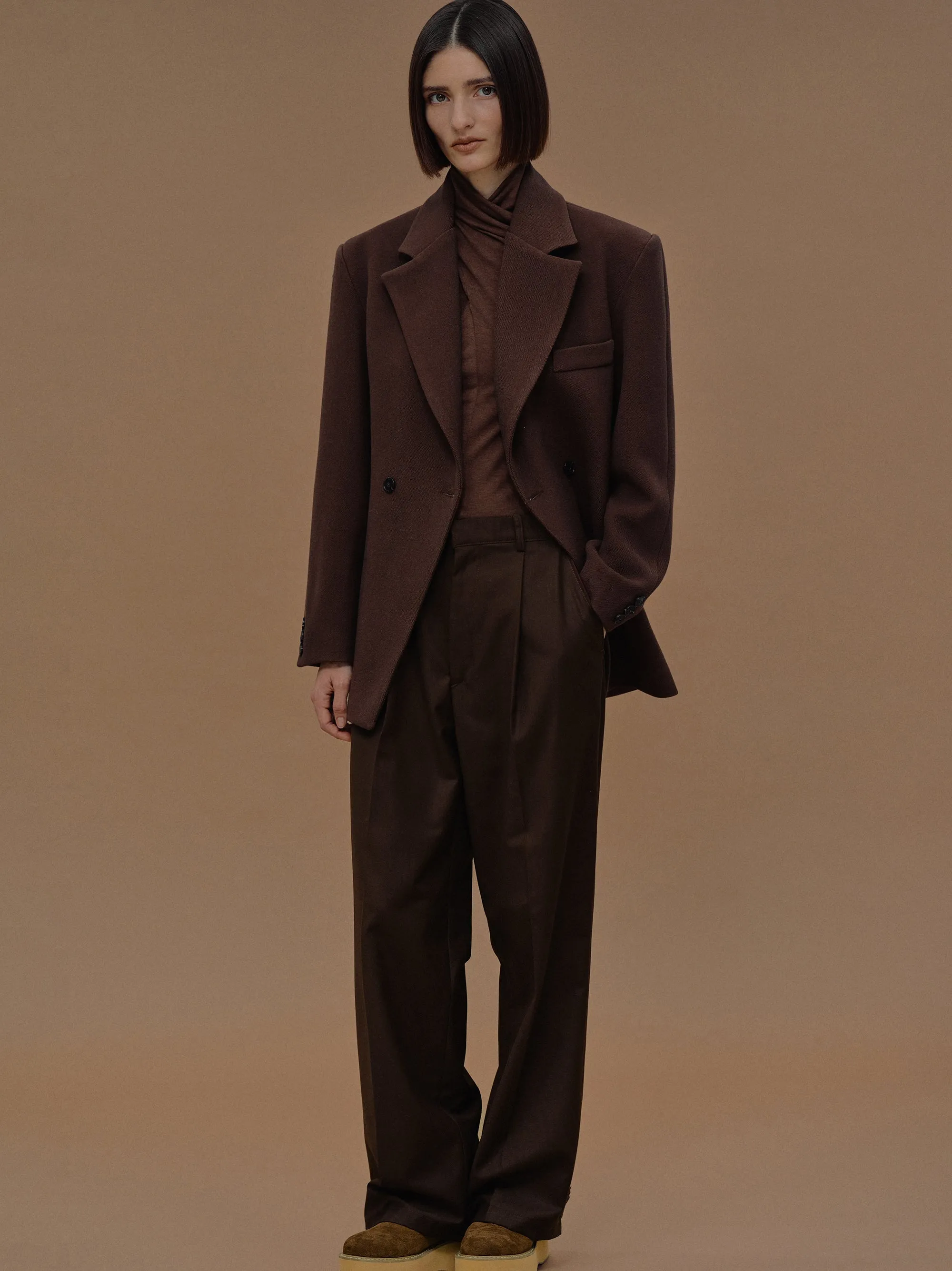 Nangy Double Breasted Cinched Blazer, Pecan