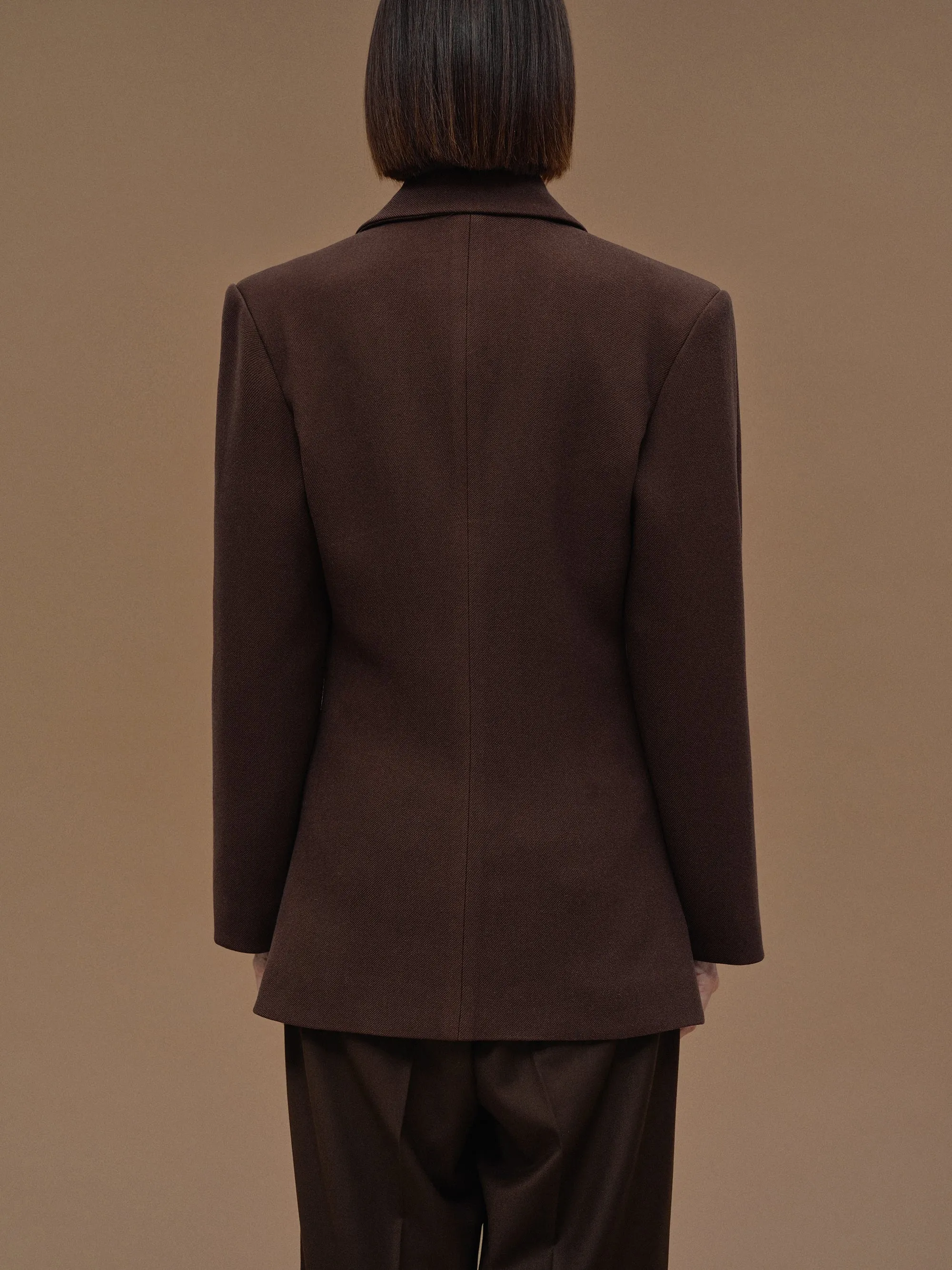 Nangy Double Breasted Cinched Blazer, Pecan
