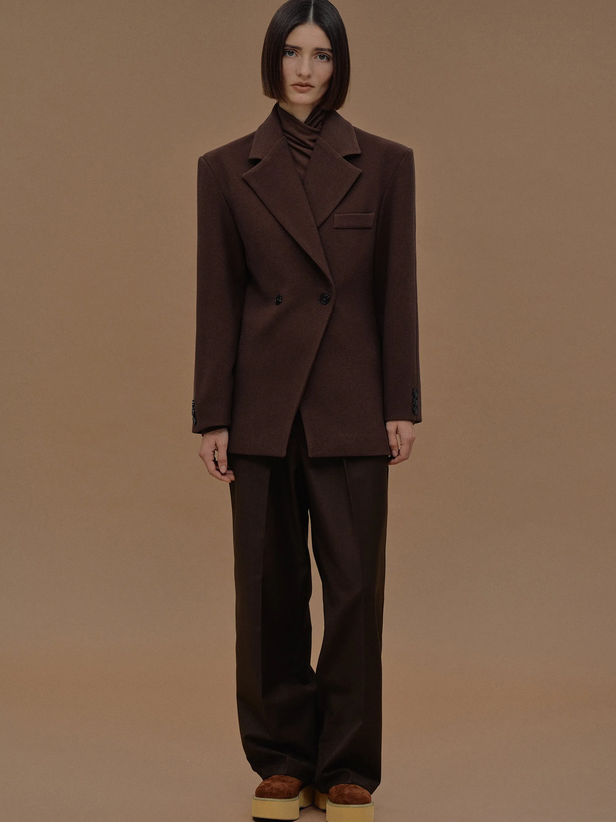 Nangy Double Breasted Cinched Blazer, Pecan