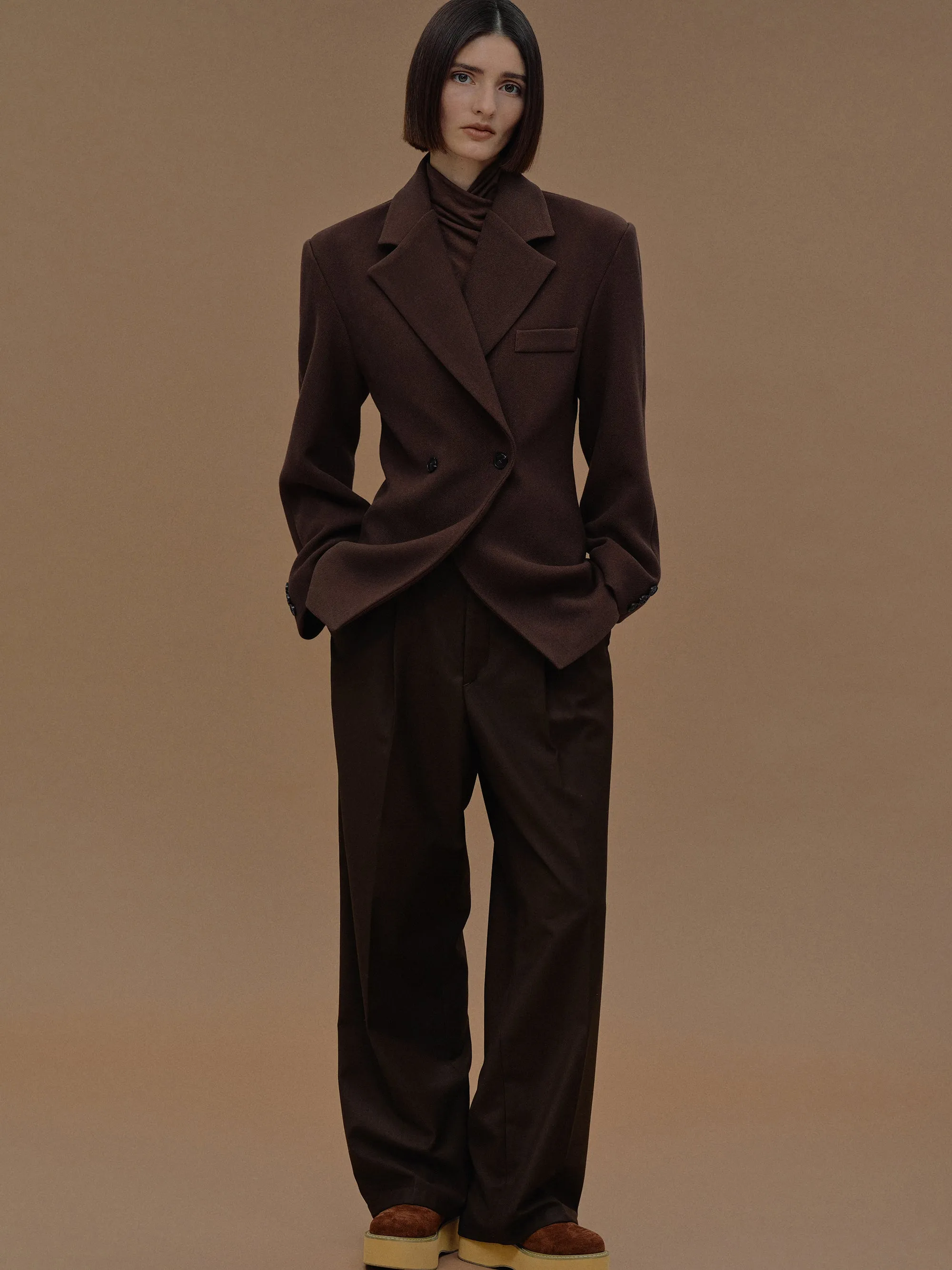 Nangy Double Breasted Cinched Blazer, Pecan