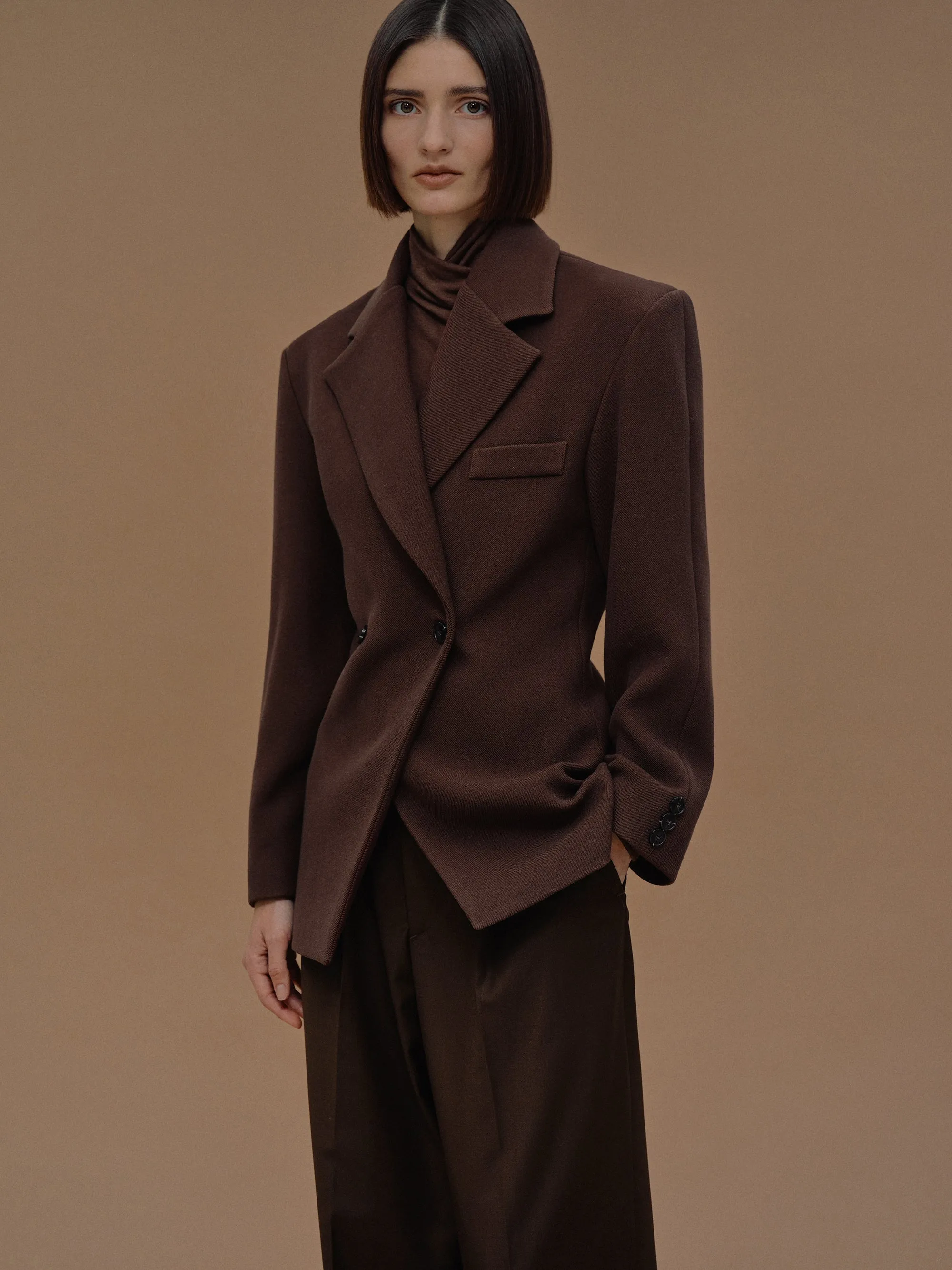 Nangy Double Breasted Cinched Blazer, Pecan