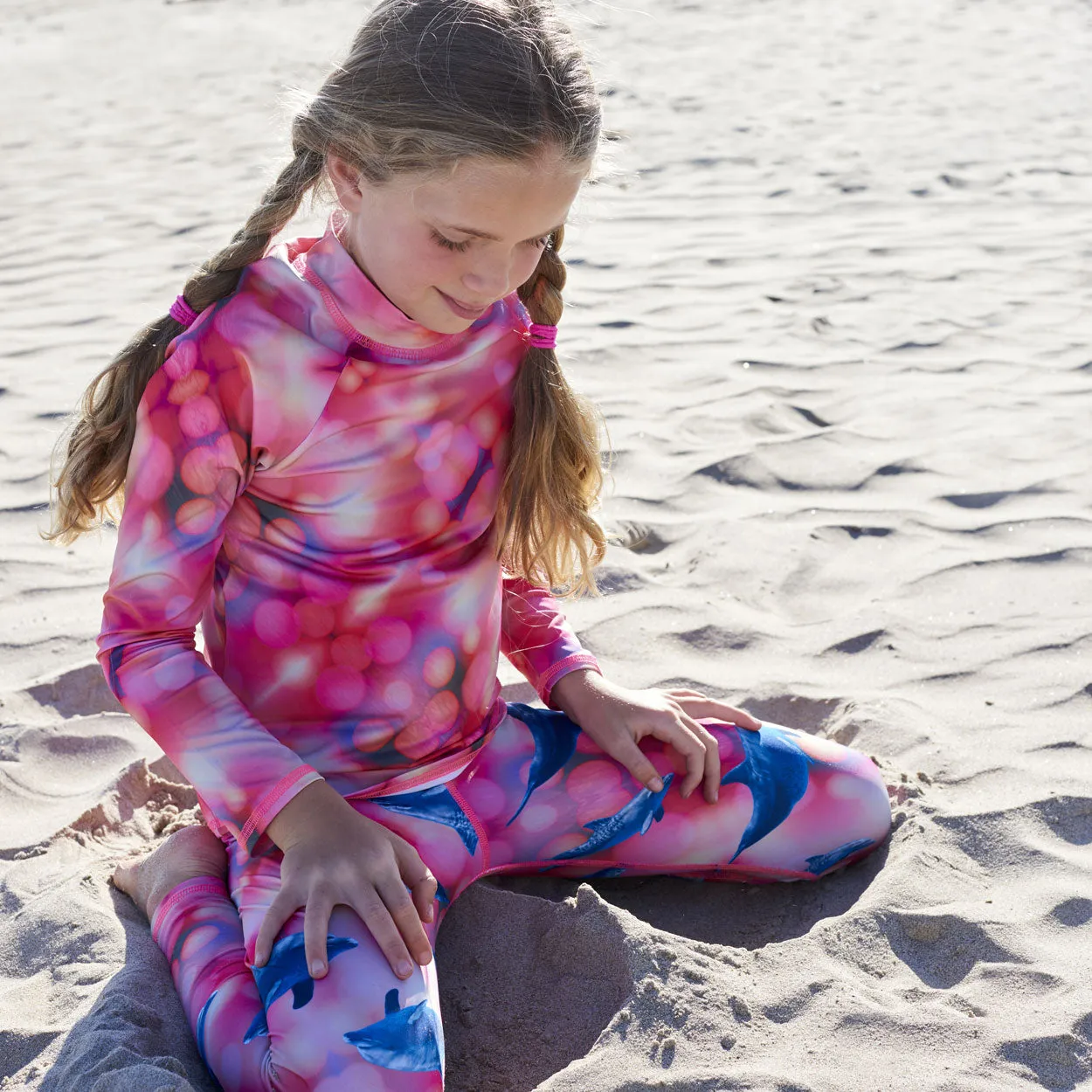 Pink Abstract Long Sleeve Rash Guard Top UPF 50  for Girls