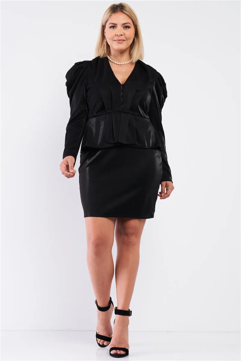 Plus Size Victorian Steampunk Pleated Mock Blazer Fitted Dress