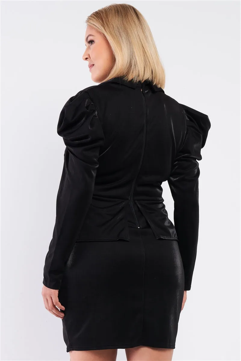 Plus Size Victorian Steampunk Pleated Mock Blazer Fitted Dress